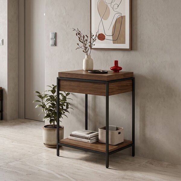 Конзола с място за съхранение „Odar“, орех, 63x63x80 см