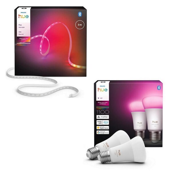 Philips -LED RGBW димируема лента Hue FLUX 3m LED/12W/230V+2x умна крушка E27/8,1W