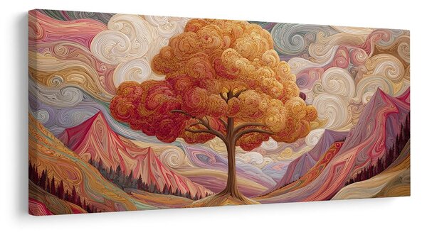 Картина на платно – Цветно дърво на живота с планини