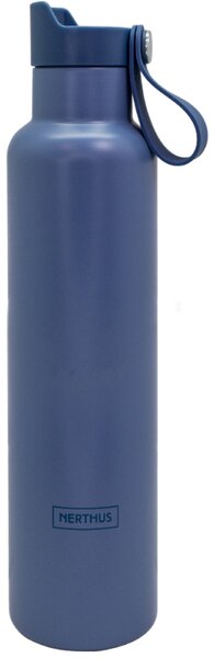 Nerthus Двустенна спортна бутилка с дръжка Click Cap, цвят тъмно син - 750 мл