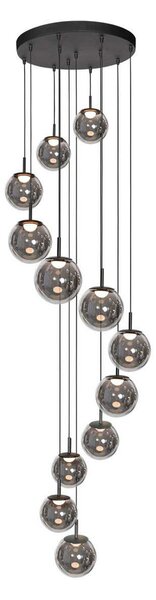 Steinhauer LED висяща лампа Bollique, 12-пламъчна. кръгла, черна, стъкло, Затъмняване, Черен, Дневна/трапезария, Стъкло, Глобус