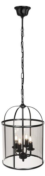 Steinhauer Висяща лампа Pimpernel, Ø 32 cm, черна, стъкло в цвят димно сиво, Затъмняване, Черен, Коридор, Метал, Античен