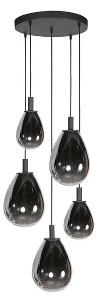 Mexlite LED висяща лампа Glimsy, Ø 40 cm черно/пушено сиво стъкло 5-fl., Затъмняване, Сив, Дневна/трапезария, Стъкло