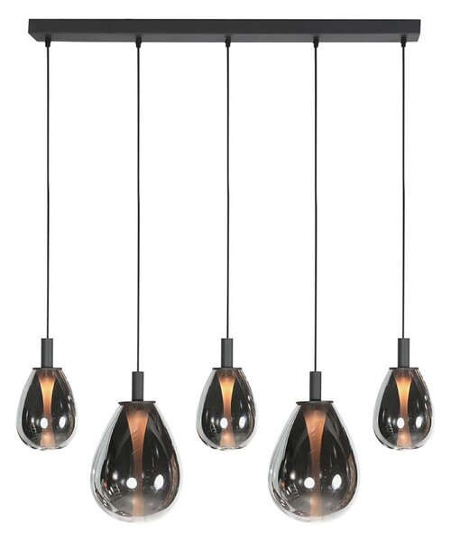 Mexlite LED висяща лампа Glimsy, 115 cm черно/пушено сиво стъкло, 5-лампова., Затъмняване, Сив, Дневна/трапезария, Стъкло