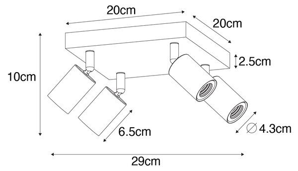 Модерен спот черен квадрат 4-light - Facil