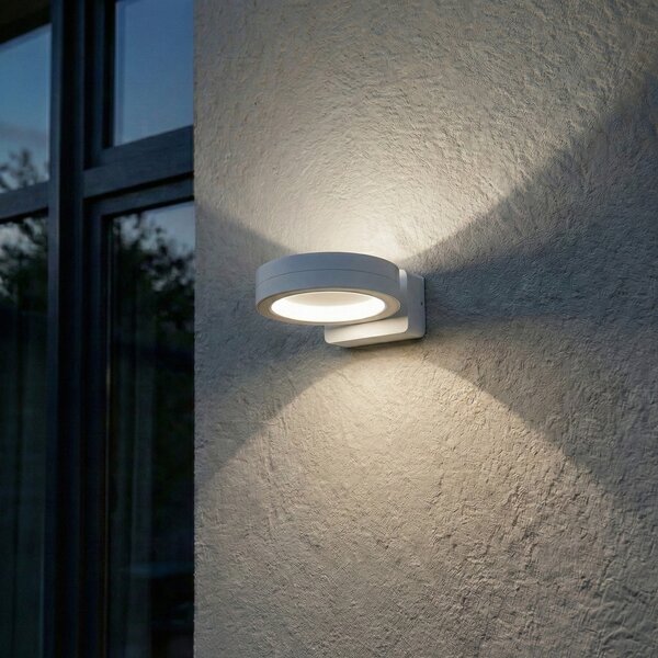 Lindby LED външна стенна лампа Selviro, бяла, Ø 20 cm, IP65, Бял, Алуминий, Модерен