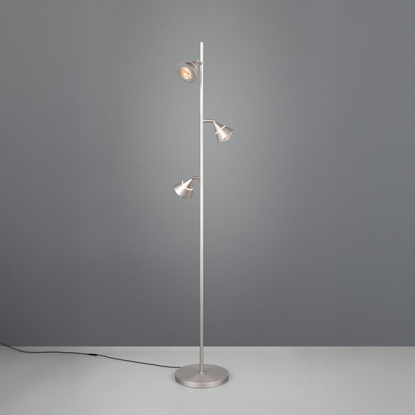 Trio Lighting LED стояща лампа Romeo, височина 150 cm, никелово метално покритие, 3-степенно, Затъмняване, Металик, Дневна/трапезария, Метал, Модерен