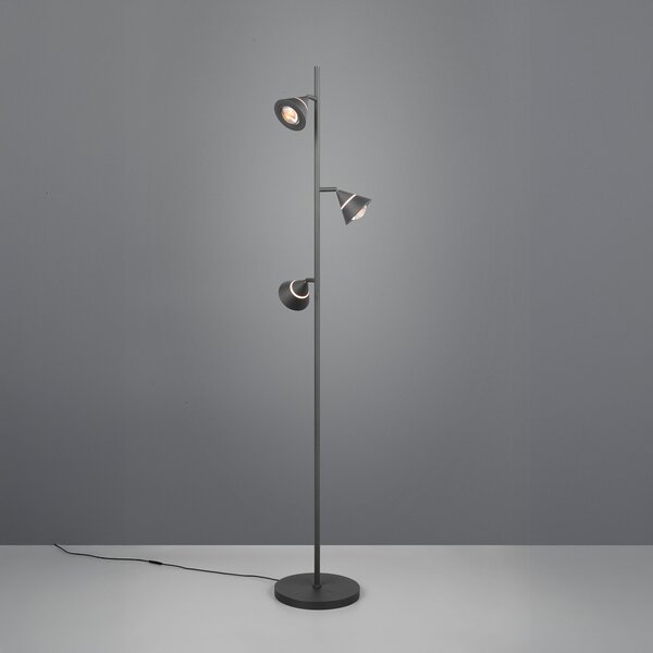 Trio Lighting LED стояща лампа Romeo, височина 150 cm, черна, метал, 3-степенна., Затъмняване, Черен, Дневна/трапезария, Метал, Модерен