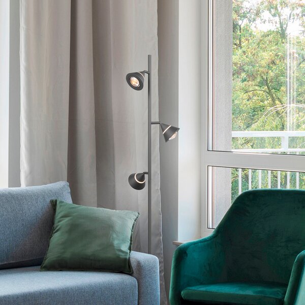 Trio Lighting LED стояща лампа Romeo, височина 150 cm, черна, метал, 3-степенна., Затъмняване, Черен, Дневна/трапезария, Метал, Модерен