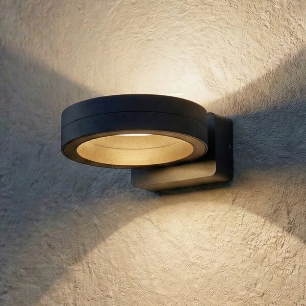 Lindby LED външна стенна лампа Selviro, антрацит, Ø 20 cm, IP65, Черен, Алуминий, Модерен