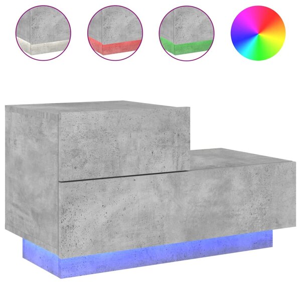 VidaXL Нощно шкафче с LED осветление, бетонно сив, 70x36x40,5 см