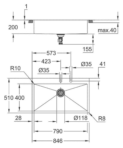 Grohe K800 кухненска мивка от неръждаема стомана, голямо корито