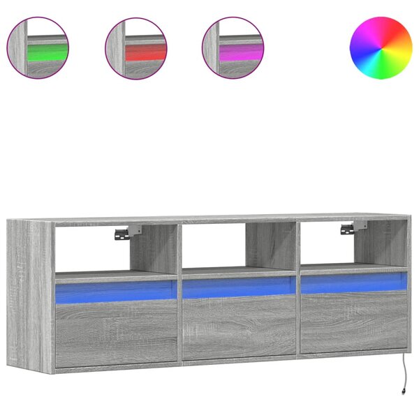 VidaXL Стенен ТВ шкаф с LED осветление, сив сонома, 130x31x45 см