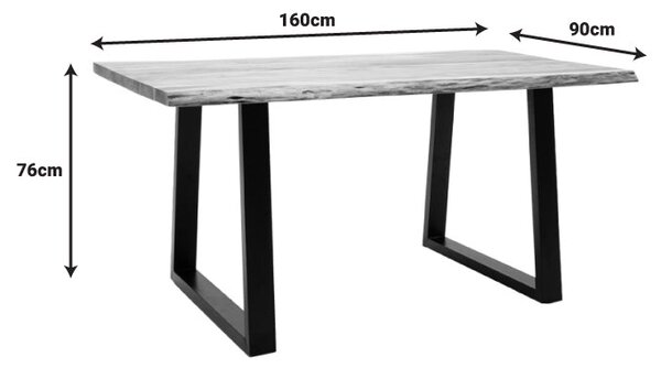 Маса MILES масивно акациево дърво в естествен нюанс с черни метални крака 160x90x76cm