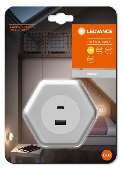 Ledvance - LED Лампа за ориентация за контакт с USB LUNETTA LED/15W/230V