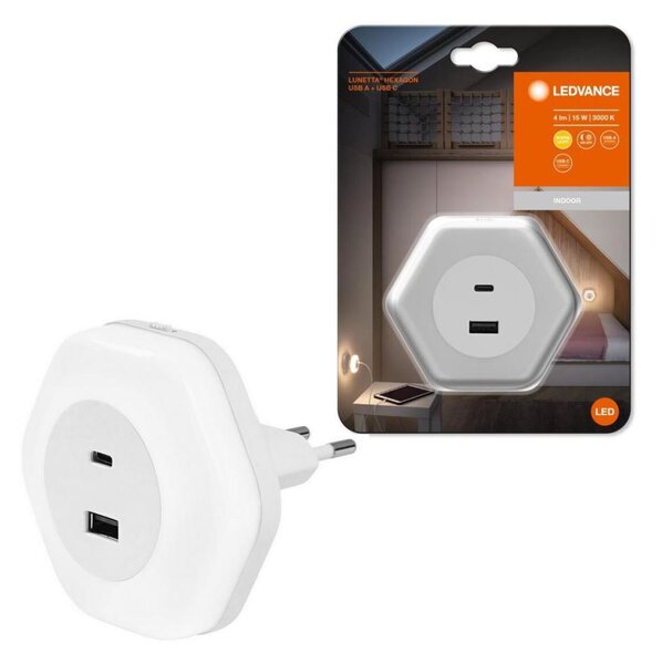 Ledvance - LED Лампа за ориентация за контакт с USB LUNETTA LED/15W/230V