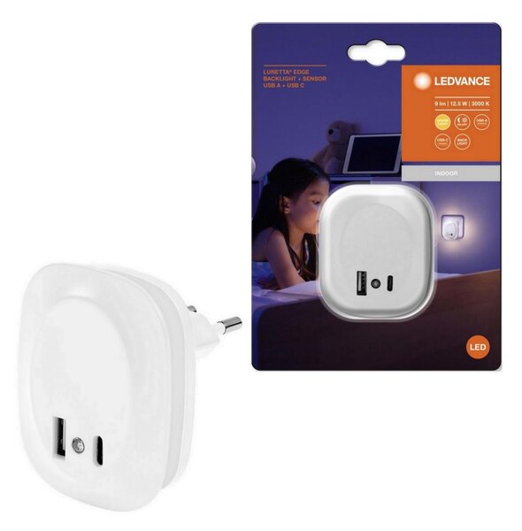 Ledvance- LED Нощна лампа за контакт със сензор и USB LUNETTA LED/12,5W/230V