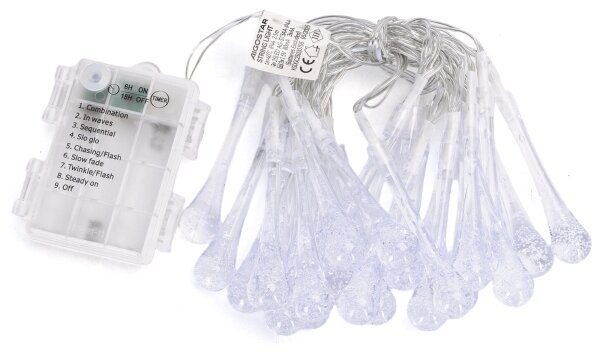 Aigostar - LED RGBY Външен гирлянд 25xLED/8 функции 3xAA 2,5m IP44 капки