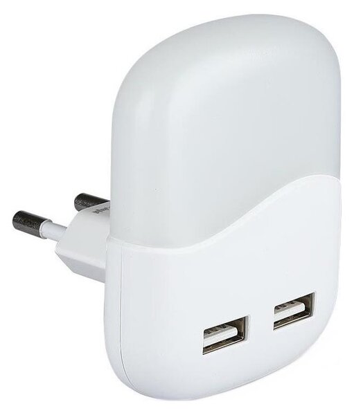 LED Нощна лампа за контакт със сензор за здрач 2xUSB LED/0,45W/230V 3000K
