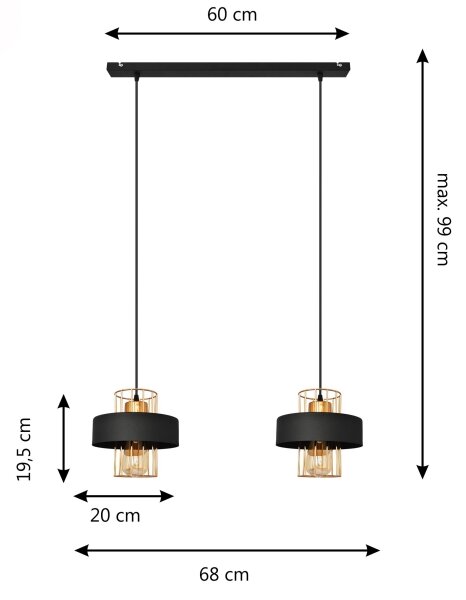 LED LED Пендел VOLTA 2xE27/15W/230V черен/златист
