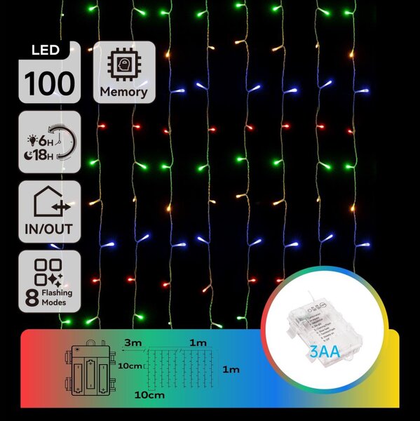 Aigostar - LED Екстериорни Коледни лампички 100xLED/8 функции 3xAA 4x1 м IP44 многоцветен