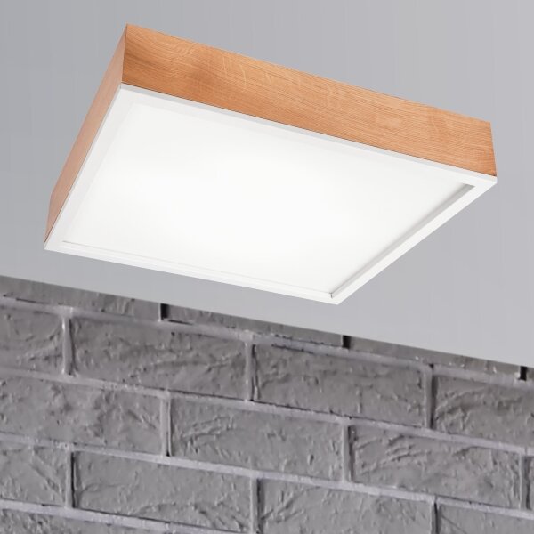 Плафон OAK SQUARE 4xE27/15W/230V 48x48 см дъб/бял