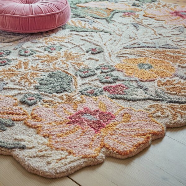 Светлорозова ръчно изработена вълнена пътека 60x230 cm Daphne Shaped Floral – Flair Rugs