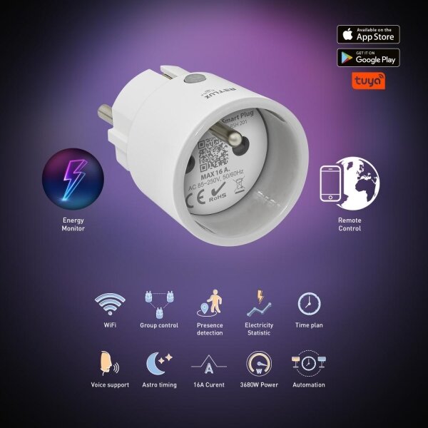 Retlux - Умен контакт 3680W/230V/Тип E/16A Wi-Fi Tuya