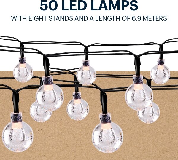 Grundig - LED соларен гирлянд 50 LED, 8 функции, 6,9 м, топла бяла, 600 mAh