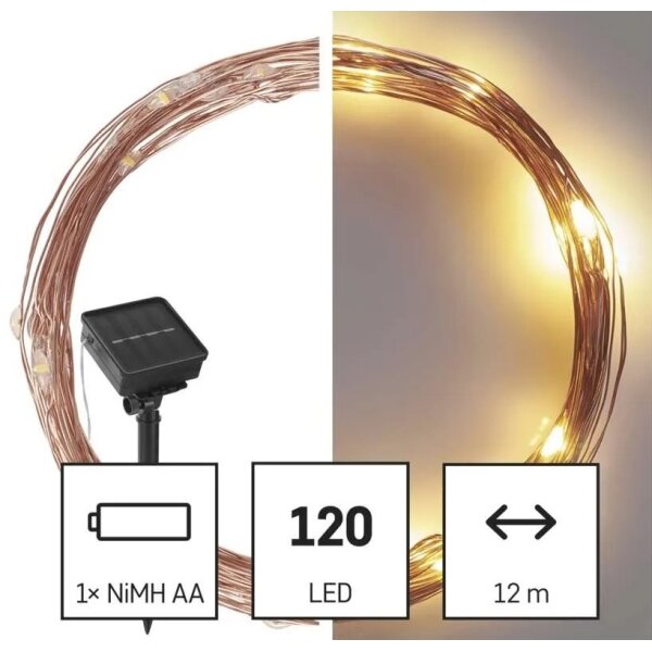 LED соларен гирлянд LED/2,4W/1,2V 1xAA 15 м IP44 3000K 600 mAh
