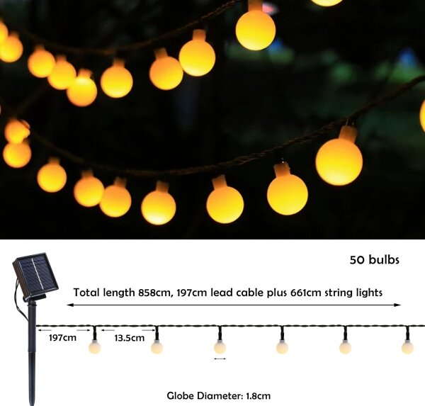 Brilagi - соларна LED декоративна верига BUBBLE 50xLED/8 режима 7m IP65 топла бяла