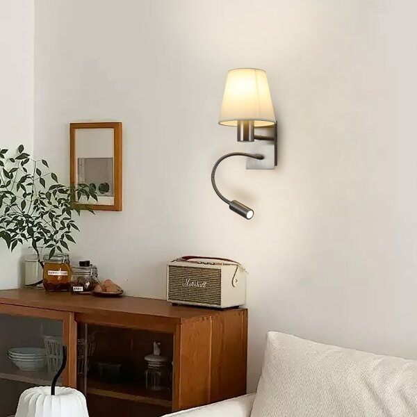 Brilagi -LED Гъвкав аплик NUBILA 1xE27/25W/230V+LED/3W матов хром/кремав