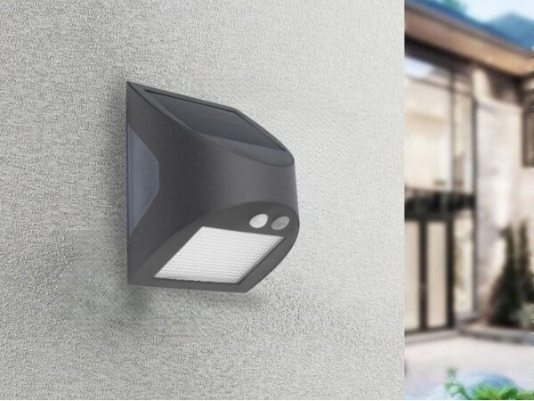 Соларен LED стенен аплик със сензор LED/3W/3,7V 1200 mAh IP54 антрацит