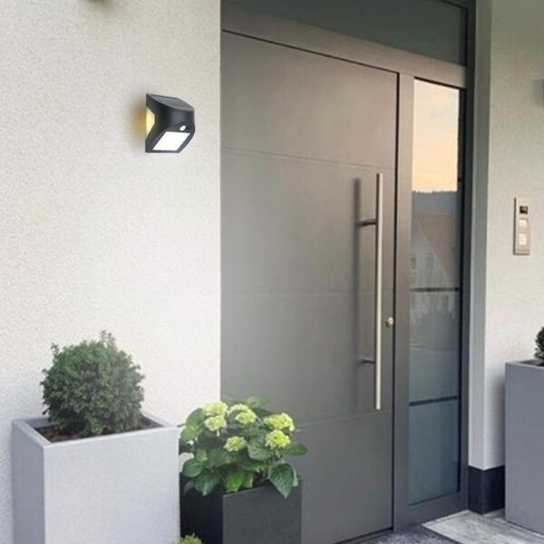 LED соларно стеново осветително тяло със сензор LED/3W/3,7V 1200 mAh IP54 черно