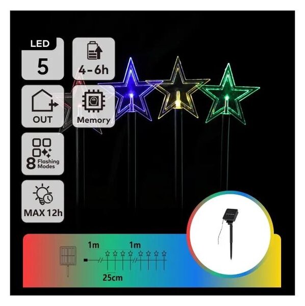Aigostar - LED RGBY Соларно коледно осветление LED/1,2V/8 функции 1m IP65 800mAh звезди