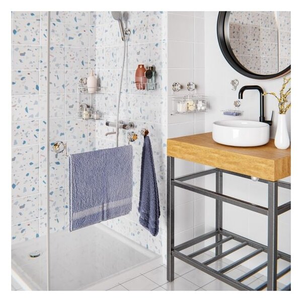 Ъглов самоносещ метален рафт за баня в сребристо Bestlock Bath - Compactor