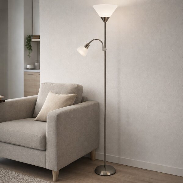 Brilagi - Подова лампа ARIANA 1xE27/100W/230V + 1xE14/25W матов хром
