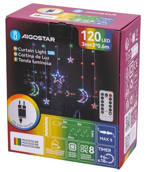 Aigostar - LED RGBY външна коледна гирлянда 120xLED/6W/230V/8 функции 3x0,6m IP44 + дистанционно управление
