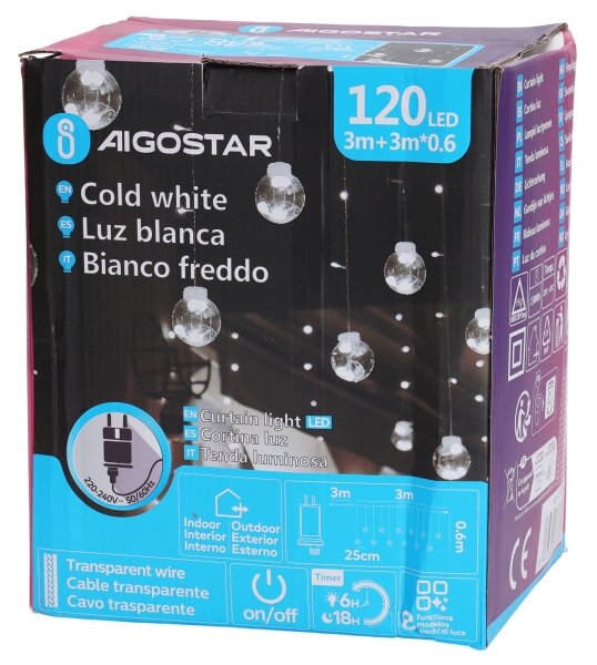 Aigostar - LED външна коледна гирлянда 120xLED/6W/230V/8 функции 3x0,6m IP44 студено бяла+ДУ