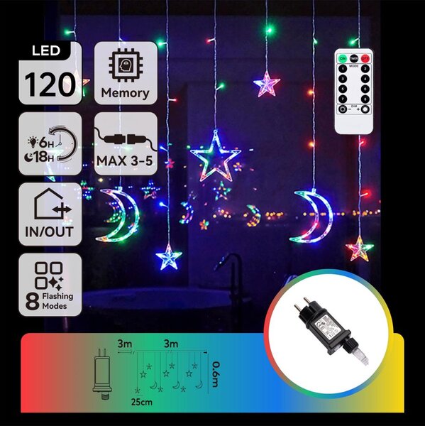 Aigostar - LED RGBY външна коледна гирлянда 120xLED/6W/230V/8 функции 3x0,6m IP44 + дистанционно управление