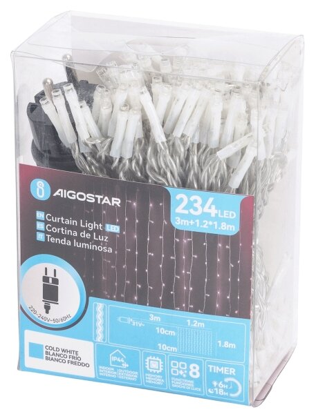 Aigostar - LED външна коледна гирлянда 234xLED/3,6W/230V 1,2x1,8m IP44 студено бяло
