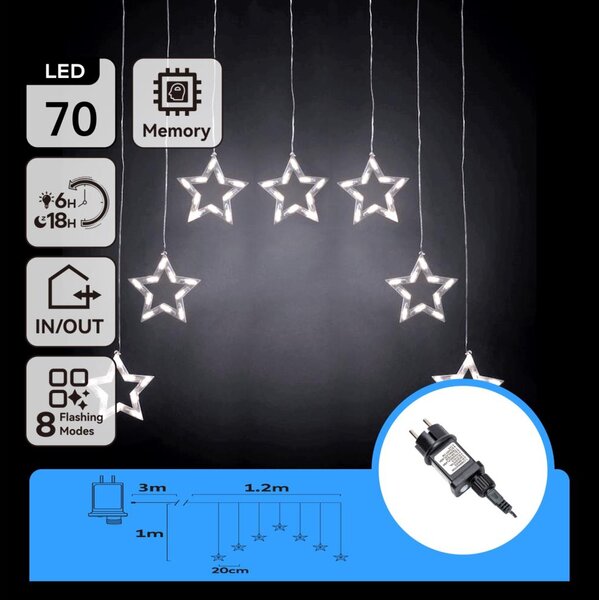Aigostar - LED Външен гирлянд 70xLED/230V 1,2x1m IP44 студено бели звезди