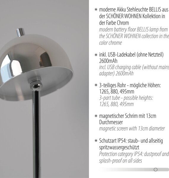 Schöner Wohnen 19245-17 - Димируема LED подова лампа BELLIS LED/2,5W/5V IP54 хром
