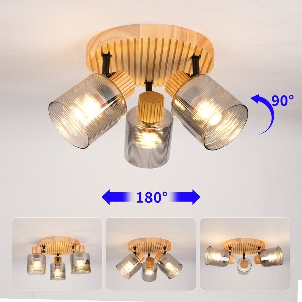 Brilagi - Точково осветително тяло HYGGE 3xE14/15W/230V дървено/димно