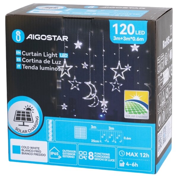 Aigostar - LED соларна гирлянда 120xLED/8 режима 3x0,6m 500 mAh IP65 студено бяло