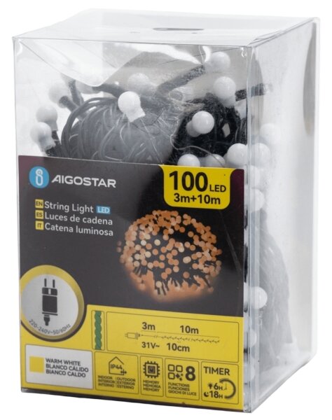Aigostar - LED външна декоративна гирлянда 100xLED/3,6W/230V/8 режима 10m IP44 топла бяла