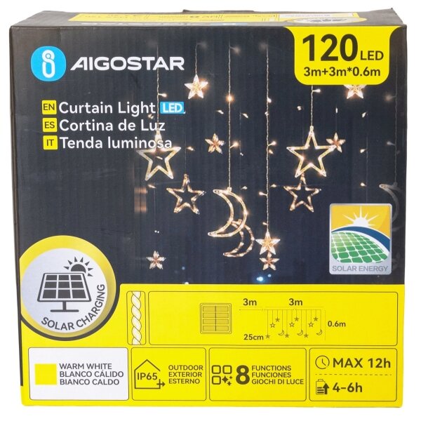 Aigostar - LED Соларен коледен гирлянд 120xLED/8 функции 3x0,6m 500 mAh IP65 топла бяла