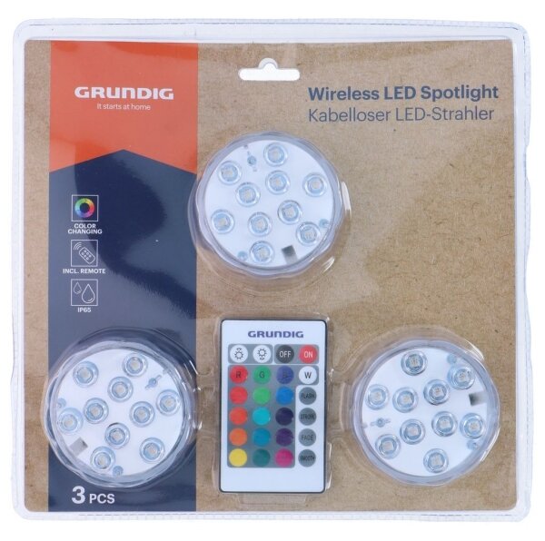 Grundig - Комплект от 3 димируеми LED RGBW осветителни тела LED/3W/3xAAA IP65 + дистанционно управление