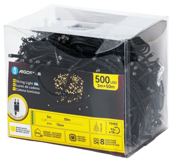 Aigostar - LED външен гирлянд 500xLED/6W/230V 50m IP44 топла бяла светлина