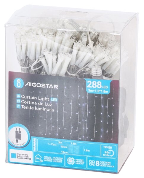 Aigostar - LED външен коледен гирлянд 288xLED/3,6W/230V 1,5x1,8m IP44 студено бяло